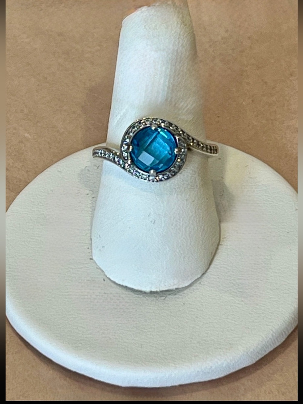 PANDORA S925 Sterling Silver Blue Stone Swirl Halo Ring Size 52 US 6